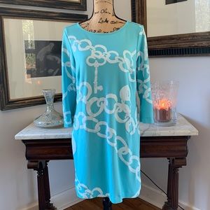 LILLY PULITZER Aqua Blue Green Dress long sleeve L